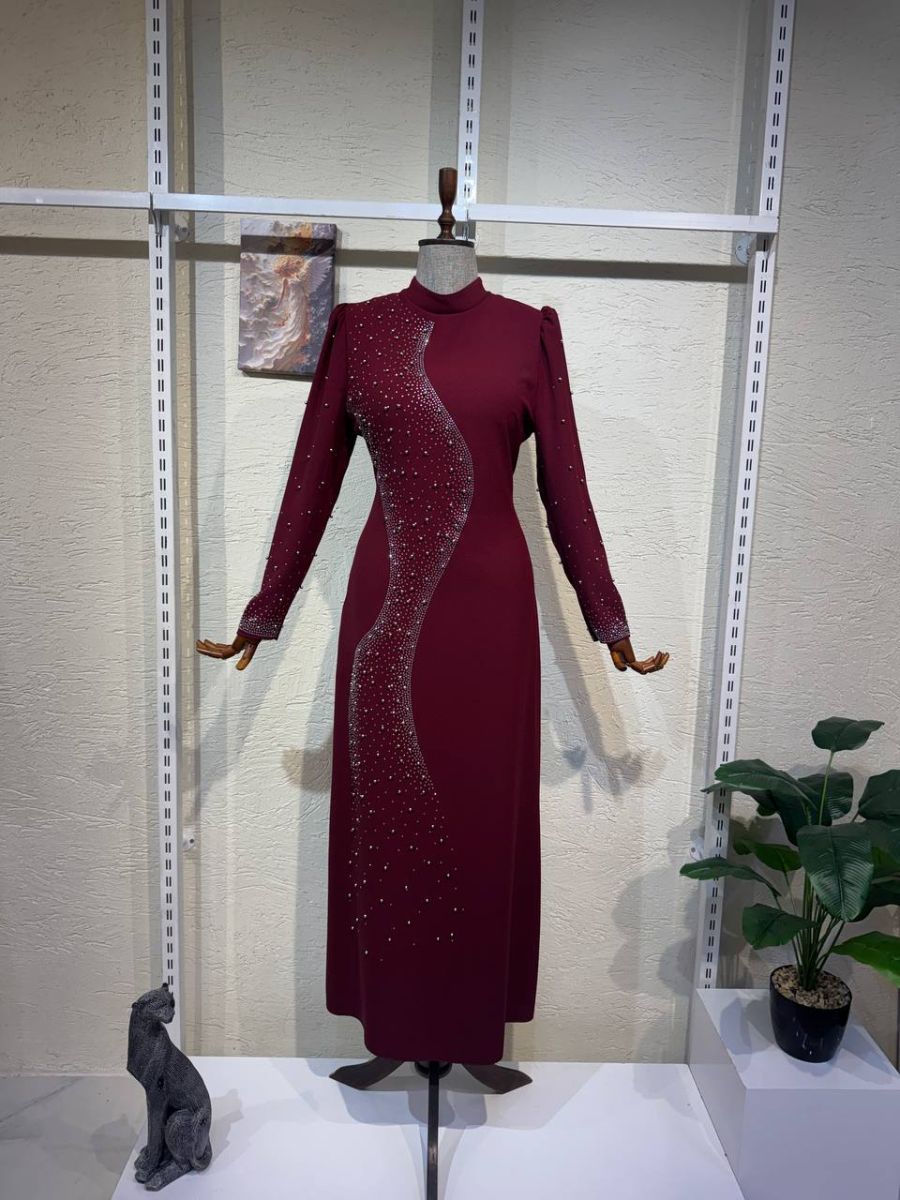 0032  BÜYÜK BEDEN BORDO RENK ABİYE