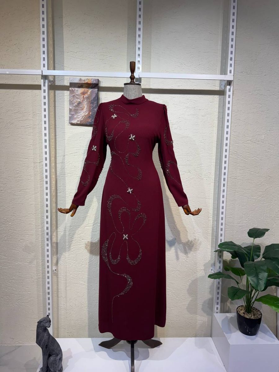 0034 BORDO RENGİ BÜYÜK BEDEN ABİYE