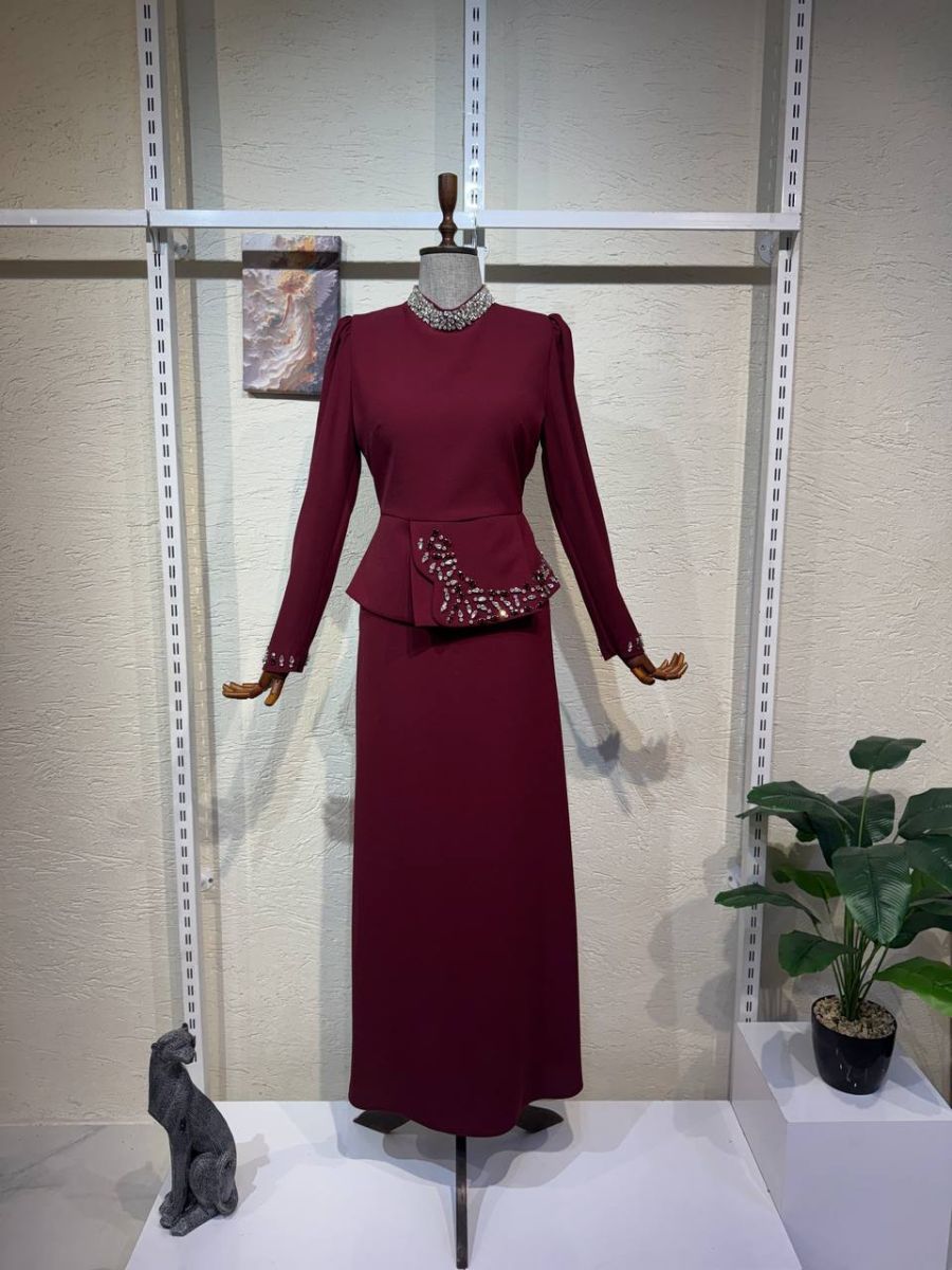 0035 BORDO RENGİ BÜYÜK BEDEN ABİYE